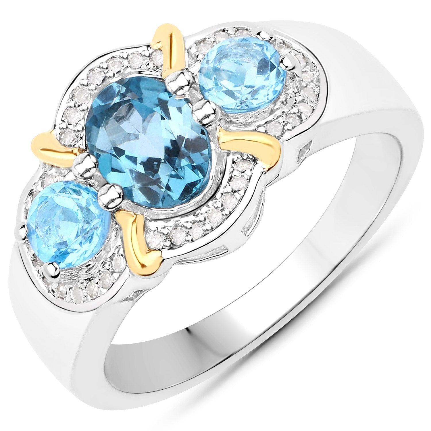 1.64 Carat Genuine London Blue Topaz, Swiss Blue Topaz and White Diamond .925 Sterling Silver Ring Bids.com
