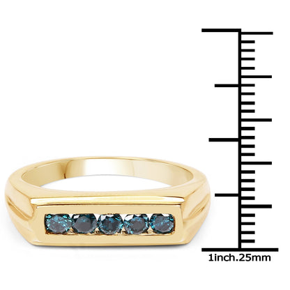 14K Yellow Gold Plated 0.40 Carat Genuine Blue Diamond .925 Sterling Silver Ring Bids.com