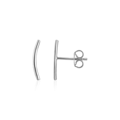 14k White Gold Curve Climber Post Earrings Bids.com