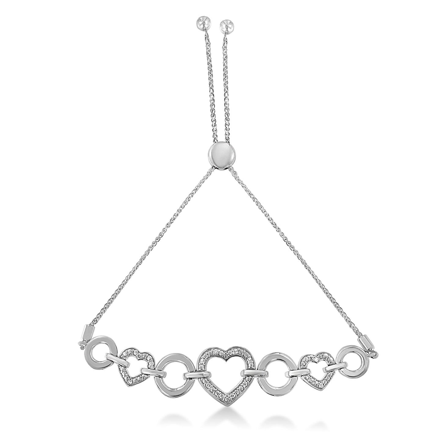 .925 Sterling Silver Diamond Accent Interlinking Triple Heart 4â€-10â€ Adjustable Bolo Tennis Bracelet (H-I Color, I2-I3 Clarity) Bids.com
