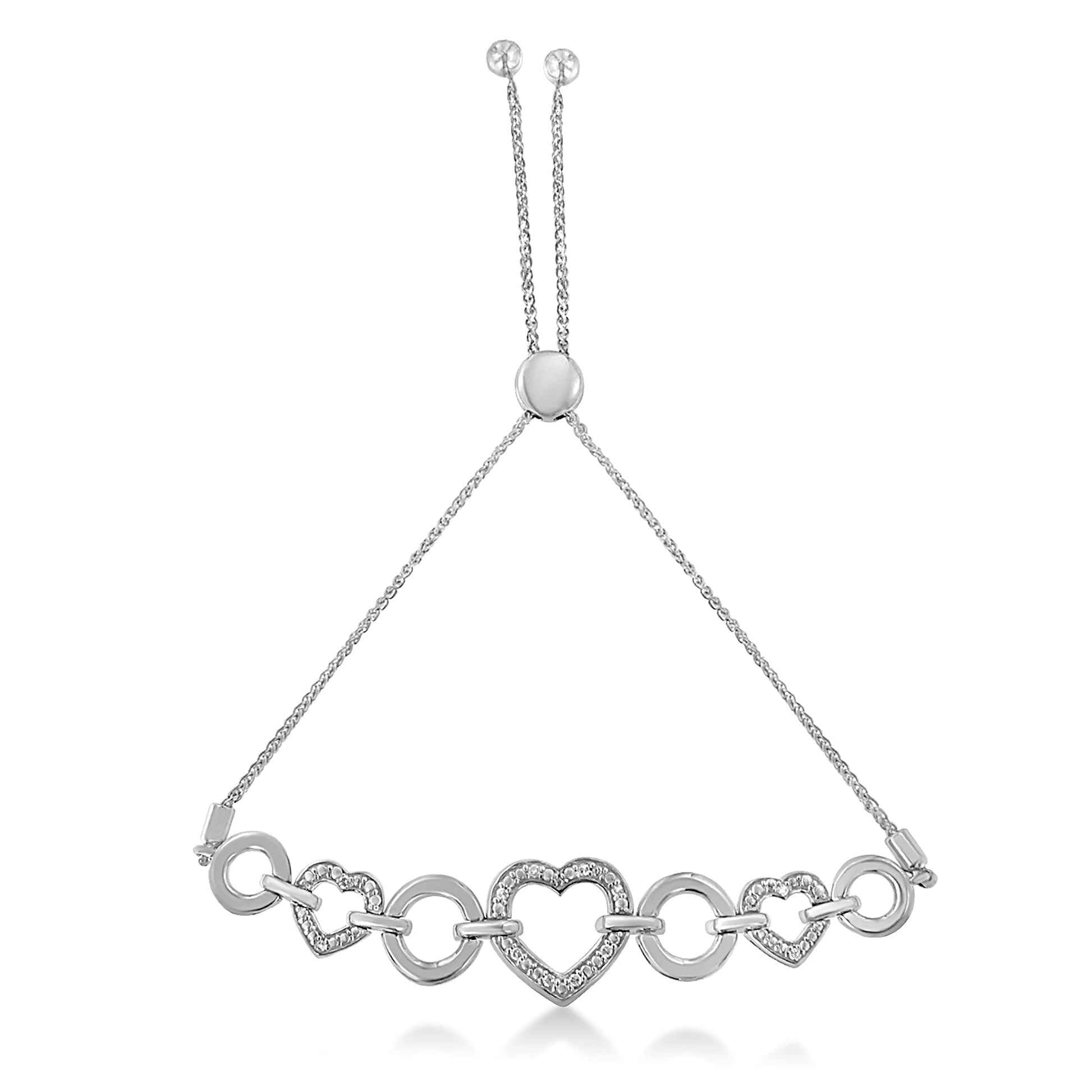 .925 Sterling Silver Diamond Accent Interlinking Triple Heart 4â€-10â€ Adjustable Bolo Tennis Bracelet (H-I Color, I2-I3 Clarity) Bids.com