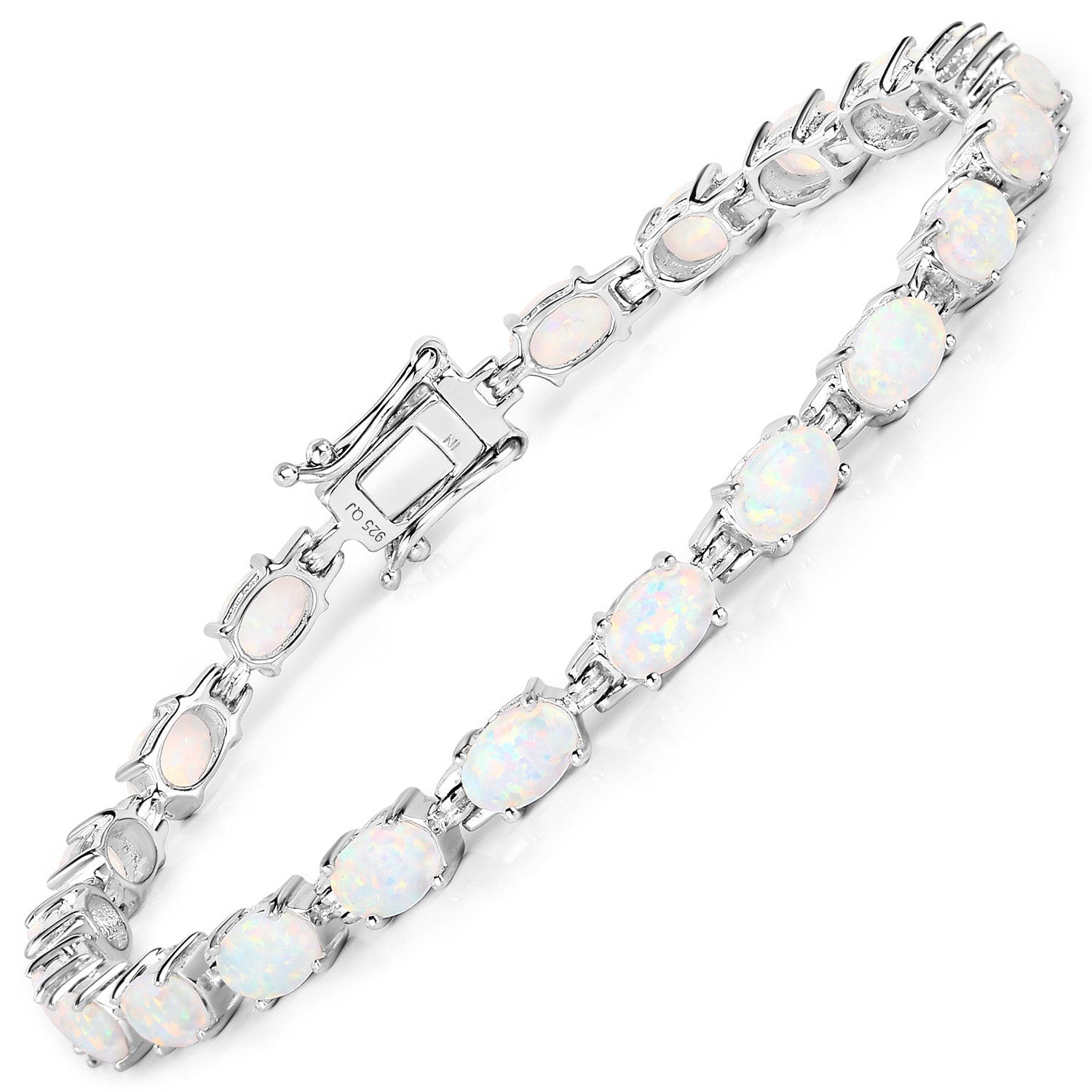 3.50 Carat Genuine Created Opal .925 Sterling Silver Bracelet Bids.com