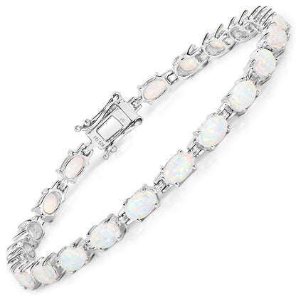 3.50 Carat Genuine Created Opal .925 Sterling Silver Bracelet Bids.com
