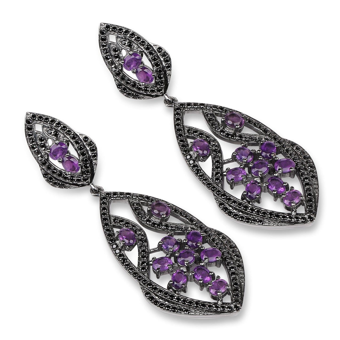 5.74 Carat Genuine Amethyst and Black Spinel .925 Sterling Silver Earrings Bids.com