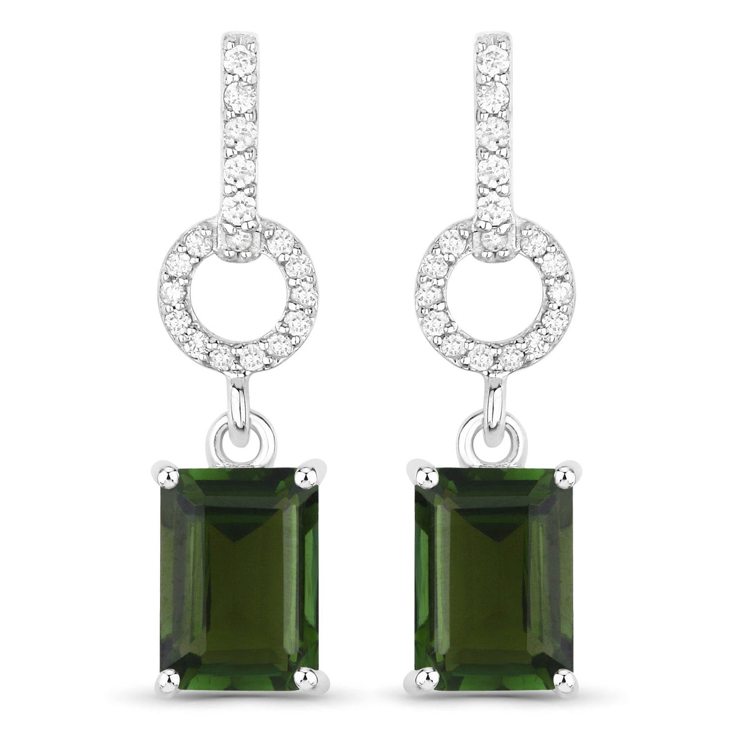 2.28 Carat Genuine Green Tourmaline and White Diamond 14K White Gold Earrings Bids.com