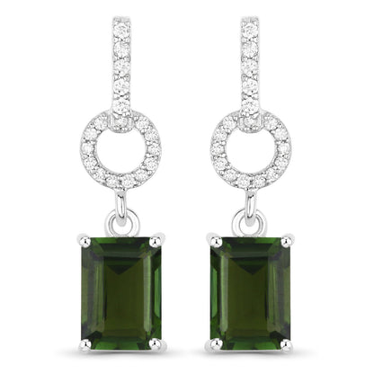 2.28 Carat Genuine Green Tourmaline and White Diamond 14K White Gold Earrings Bids.com