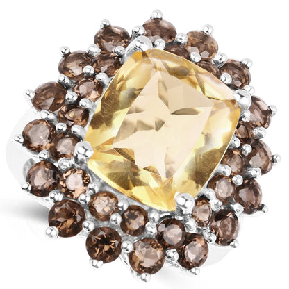 8.95 Carat Genuine Citrine and Smoky Quartz .925 Sterling Silver Ring Bids.com