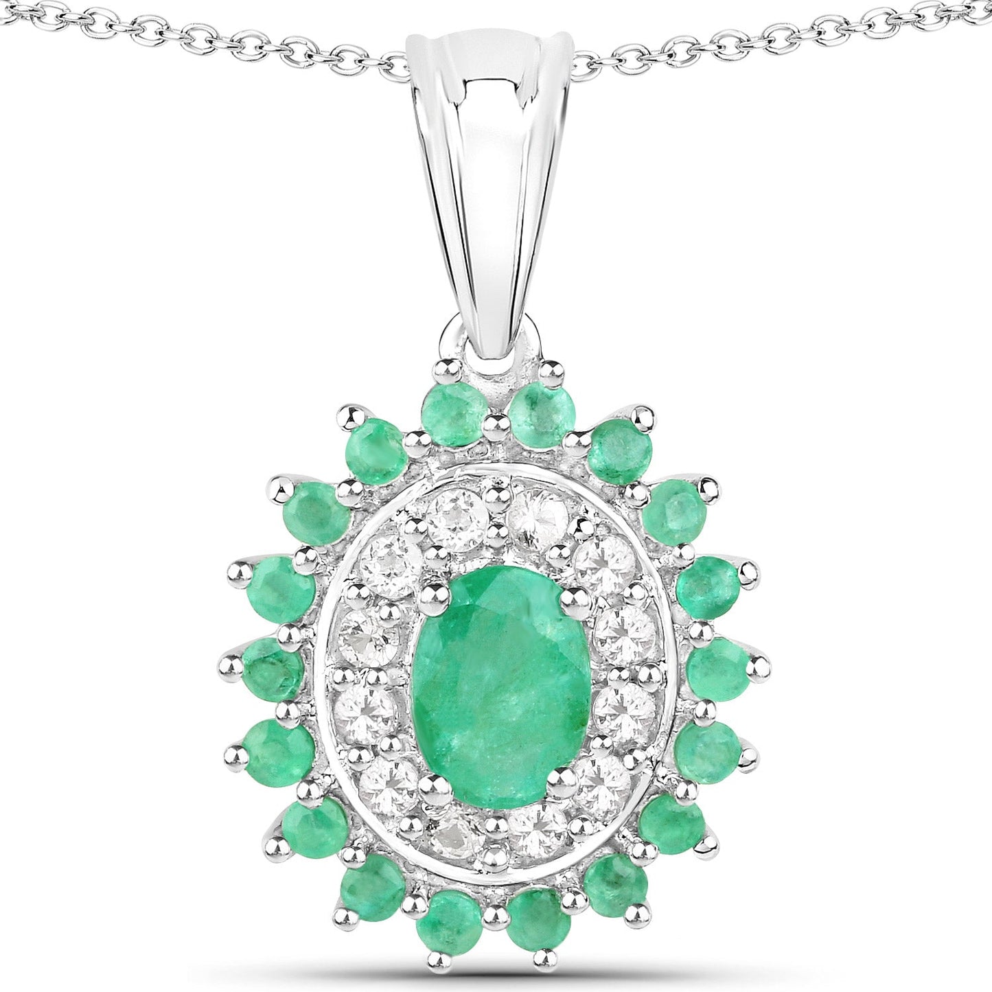 6.53 Carat Genuine Zambian Emerald and White Topaz .925 Sterling Silver 3 Piece Jewelry Set (Ring, Earrings, and Pendant w/ Chain) Bids.com