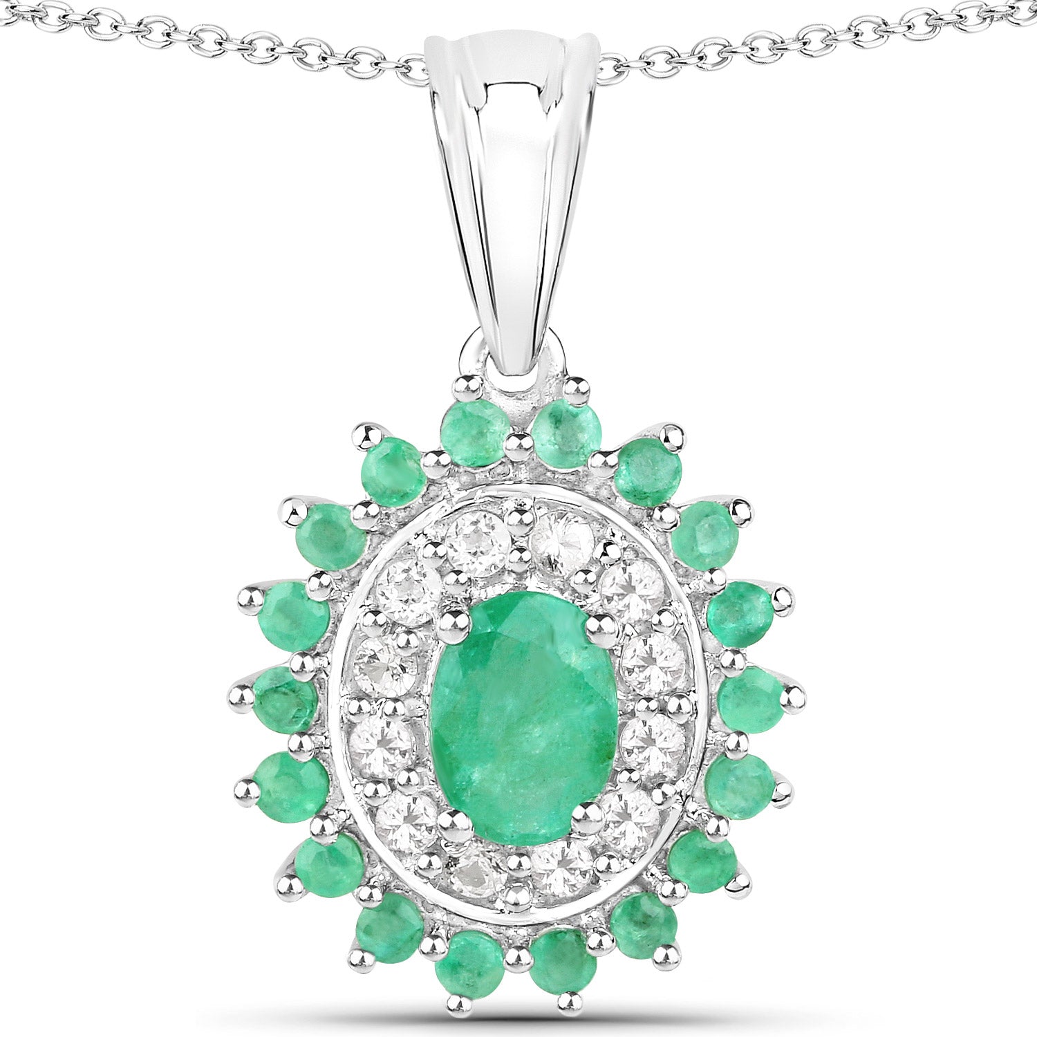 6.53 Carat Genuine Zambian Emerald and White Topaz .925 Sterling Silver 3 Piece Jewelry Set (Ring, Earrings, and Pendant w/ Chain) Bids.com