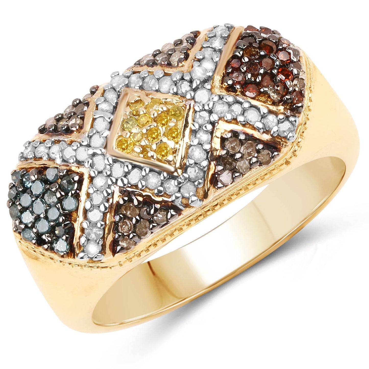 14K Yellow Gold Plated 0.61 Carat Genuine Multi Diamond .925 Sterling Silver Ring Bids.com
