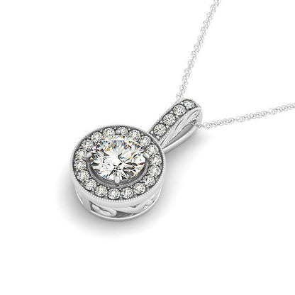 Milgrain Edge Diamond Halo Pendant in 14k White Gold (5/8 cttw) Bids.com