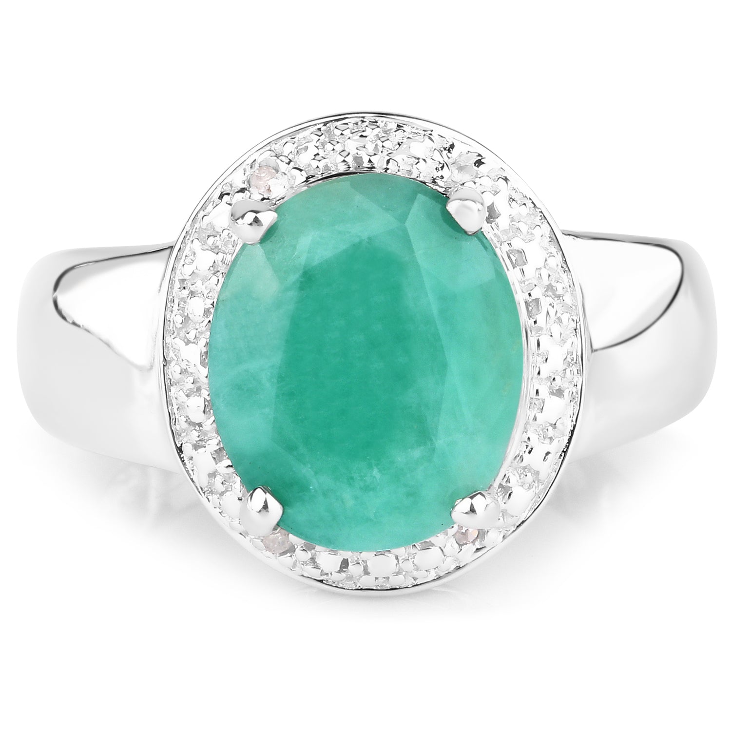 4.72 Carat Genuine Emerald and White Diamond .925 Sterling Silver Ring Bids.com