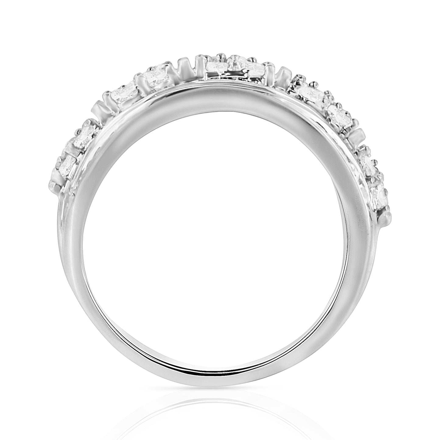 .925 Sterling Silver 2.0 Cttw Round & Baguette Cut Diamond Multi-Row Channel Set Tapered Cocktail Fashion Ring (I-J Color, I3 Clarity) - Size 7 Bids.com