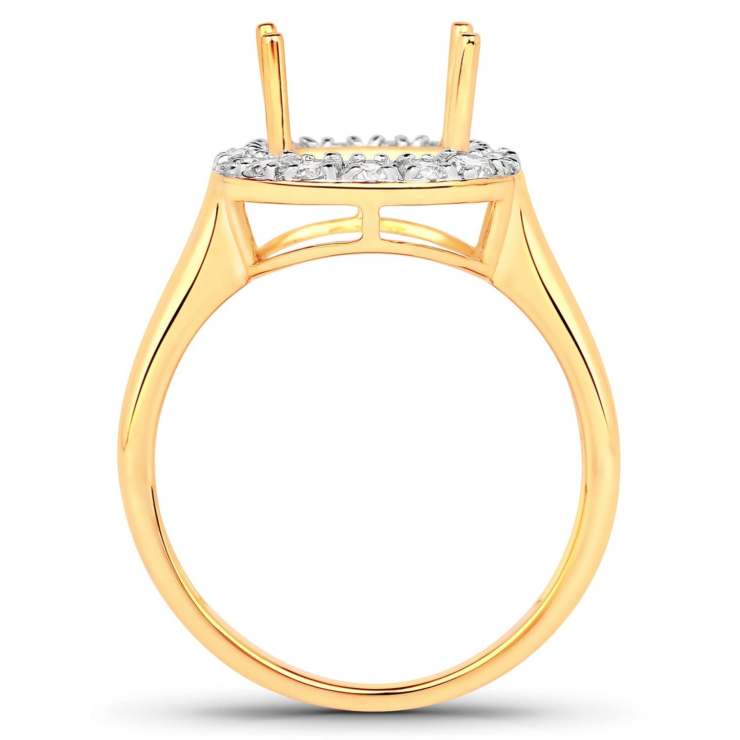 0.51 Carat Genuine White Diamond 14K Yellow Gold Semi Mount Ring - holds 10x8mm Cushion Gemstone Bids.com