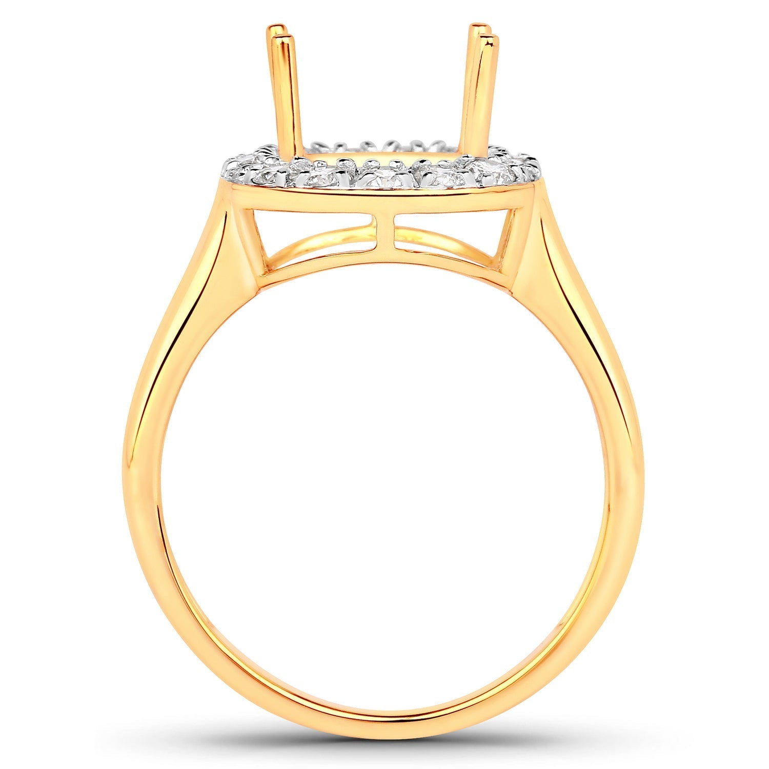 0.51 Carat Genuine White Diamond 14K Yellow Gold Semi Mount Ring - holds 10x8mm Cushion Gemstone Bids.com