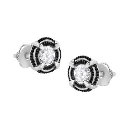 Black Rhodium Plated .925 Sterling Silver Round 1-1/2 cttw Diamond Double Halo 4-Prong Solitaire Milgrain Stud Earrings (H-I Color, I2-I3 Clarity) Bids.com