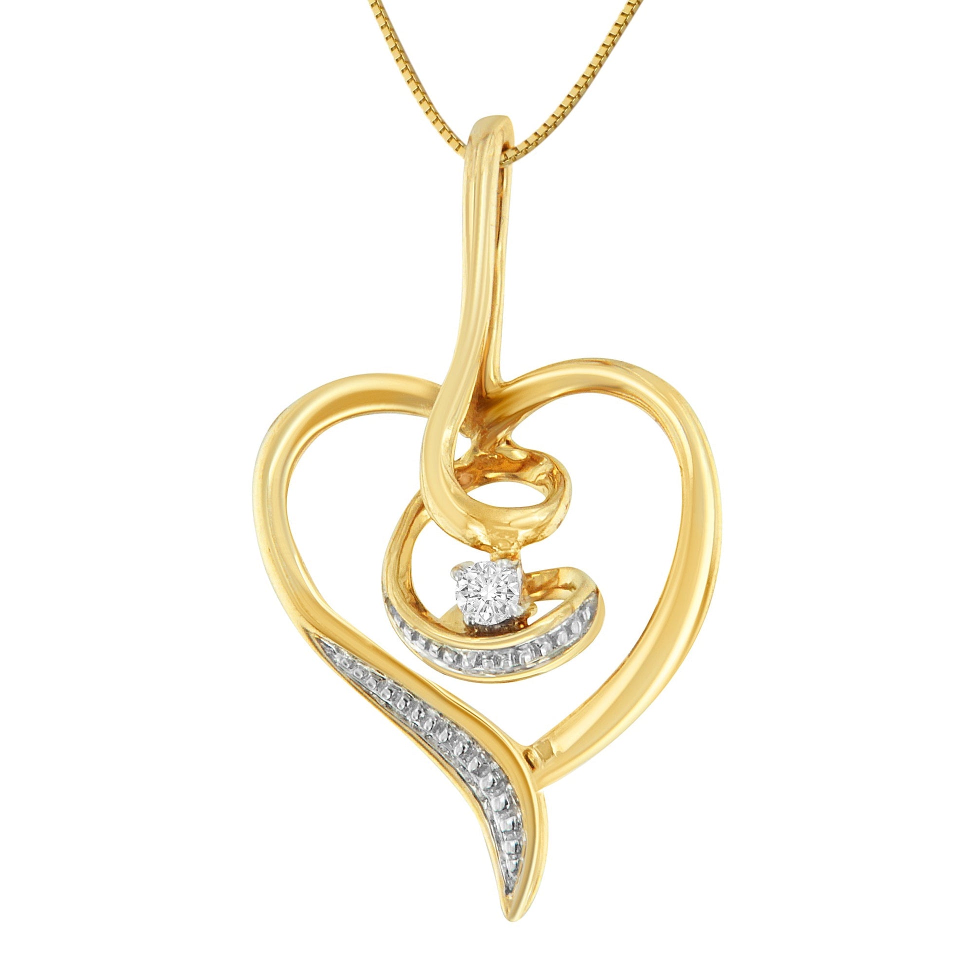 Espira 10K Yellow Gold .03 Cttw Diamond-Accented Round-Cut Diamond Swirl Open Heart 18" Pendant Necklace (I-J Color, I2-I3 Clarity) Bids.com
