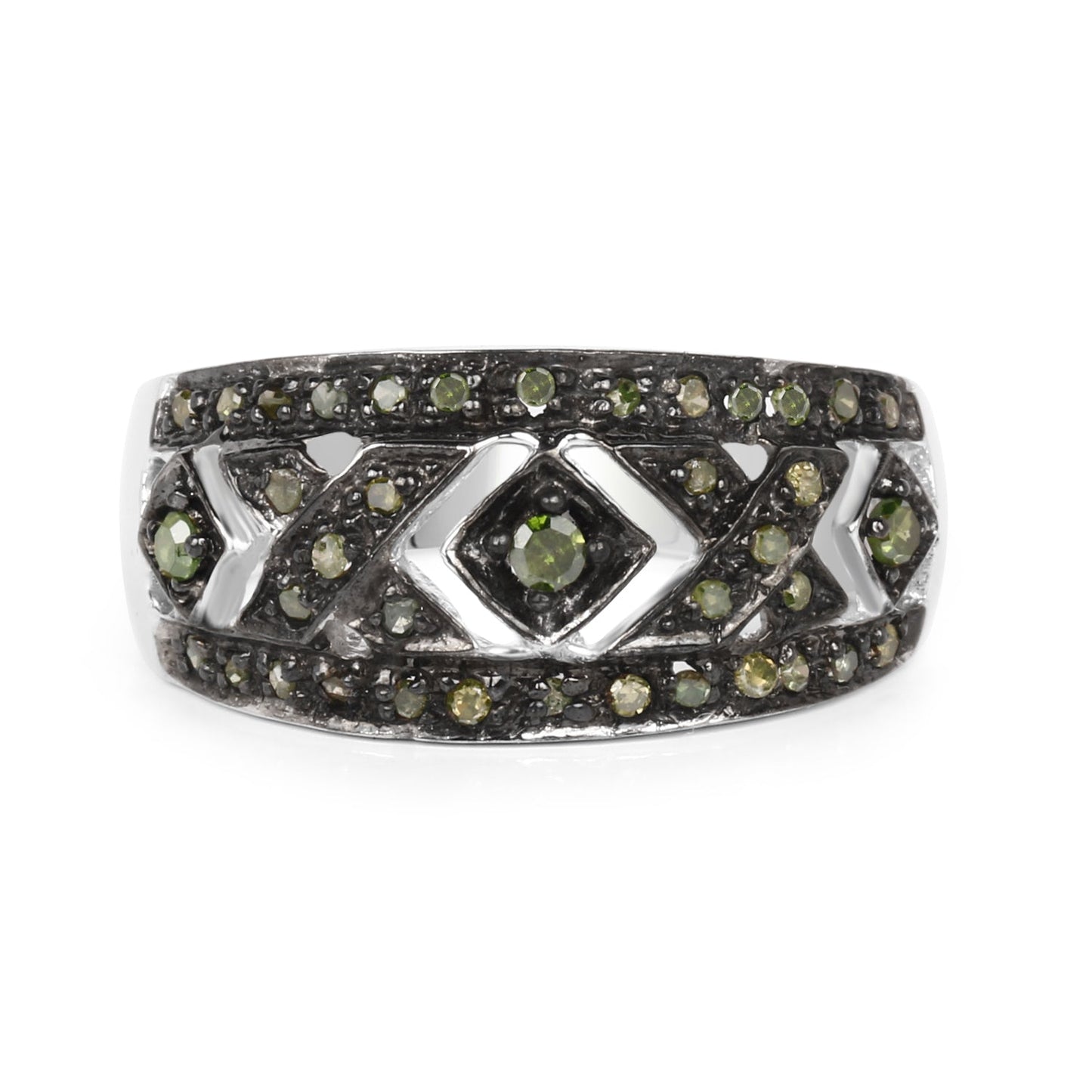 0.27 Carat Genuine Green Diamond .925 Sterling Silver Ring Bids.com