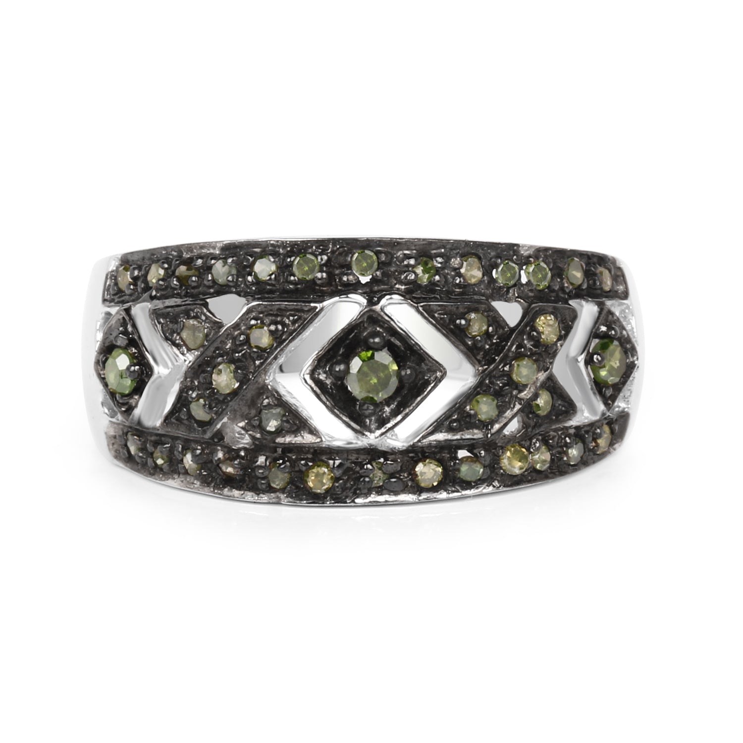 0.27 Carat Genuine Green Diamond .925 Sterling Silver Ring Bids.com