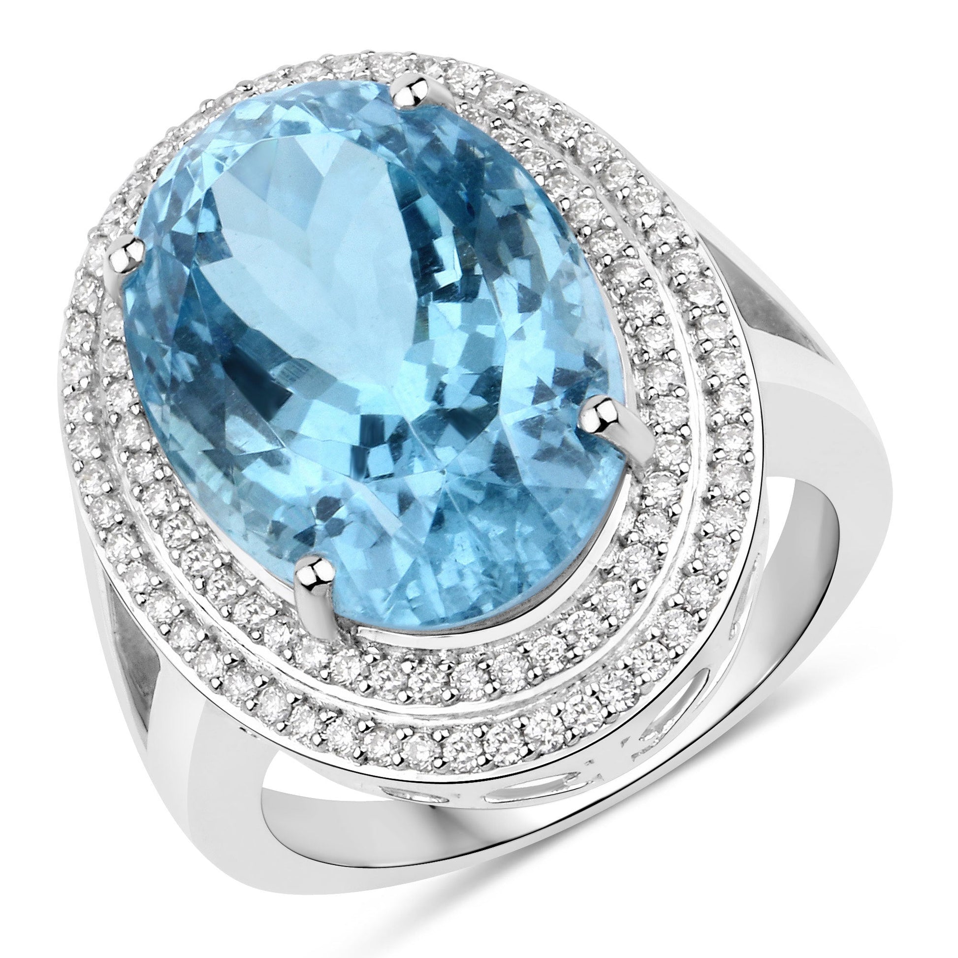 12.89 Carat Genuine Aquamarine and White Diamond 14K White Gold Ring Bids.com