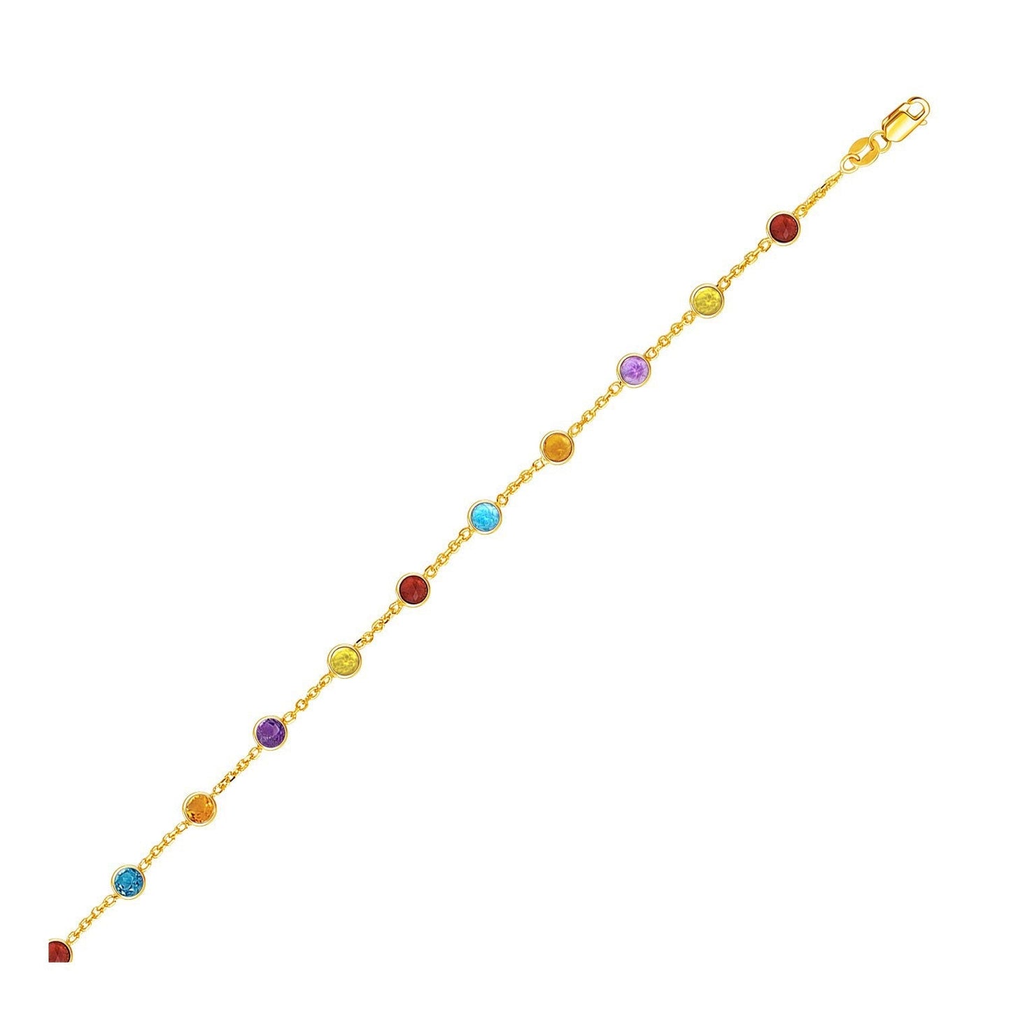 14k Yellow Gold Cable Anklet with Round Multi Tone Stations Bids.com