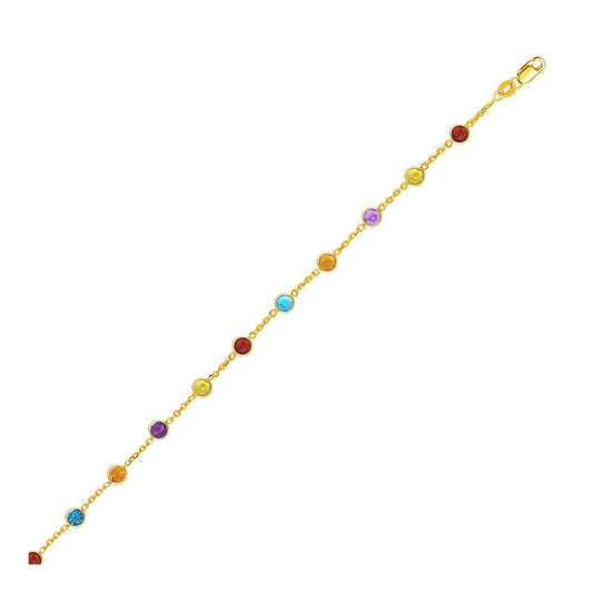 14k Yellow Gold Cable Anklet with Round Multi Tone Stations Bids.com