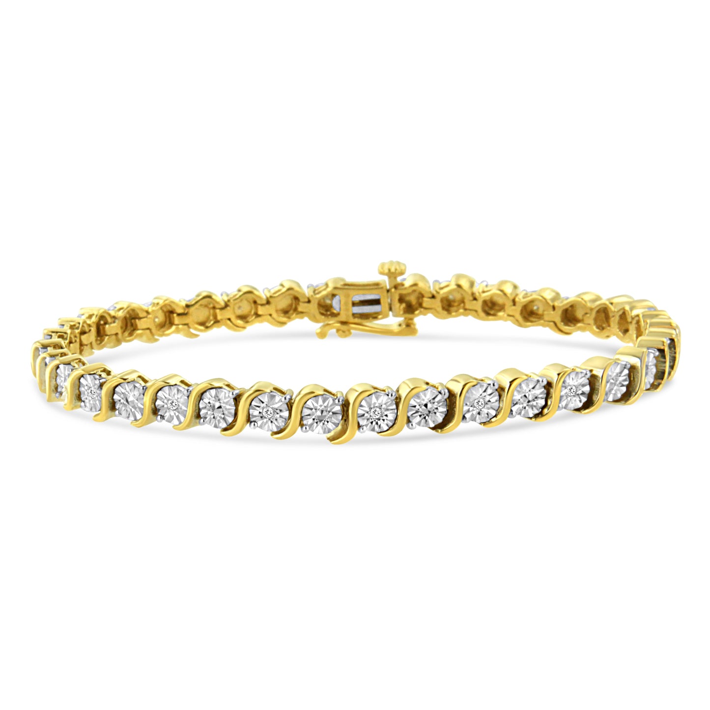 14K Rose Gold Plated .925 Sterling Silver 1/10 Cttw Diamond Round Miracle Plate and "S" Link Tennis Bracelet (I-J Color, I2- I3 Clarity) - 7" Bids.com