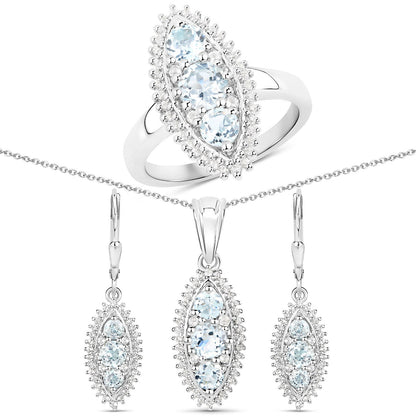 4.50 Carat Genuine Blue Topaz and White Topaz .925 Sterling Silver 3 Piece Jewelry Set (Ring, Earrings, and Pendant w/ Chain) Bids.com
