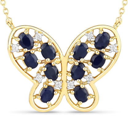 2.16 Carat Genuine Blue Sapphire and White Zircon .925 Sterling Silver Necklace Bids.com