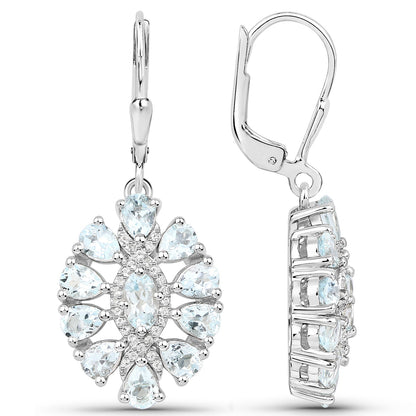 2.93 Carat Genuine Aquamarine and White Topaz .925 Sterling Silver Earrings Bids.com