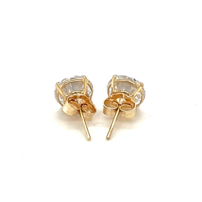 14k Yellow Gold Stud Earrings with White Hue Faceted Cubic Zirconia Bids.com