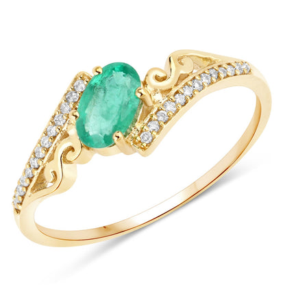 0.51 Carat Genuine Zambian Emerald and White Diamond 14K Yellow Gold Ring Bids.com