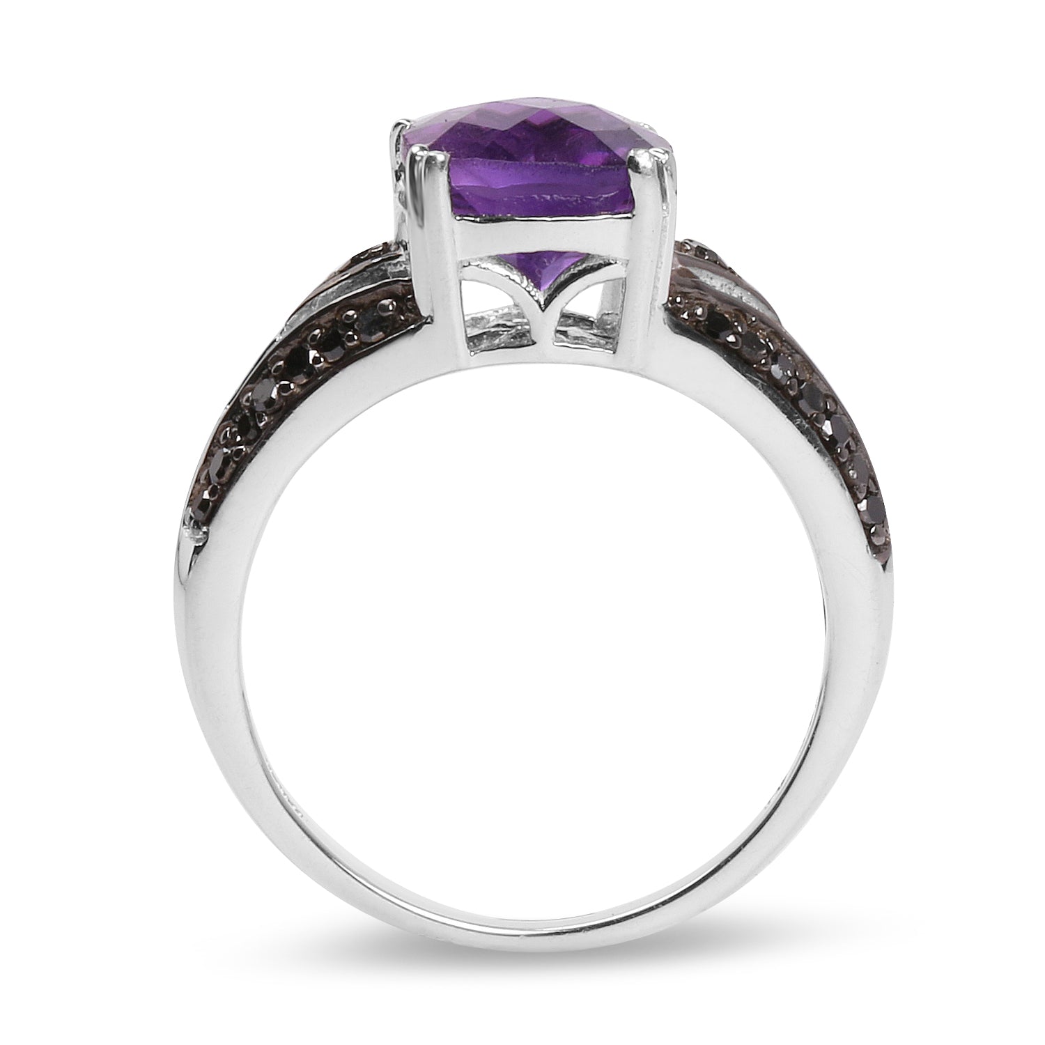 2.87 Carat Genuine Amethyst and Black Diamond .925 Sterling Silver Ring Bids.com