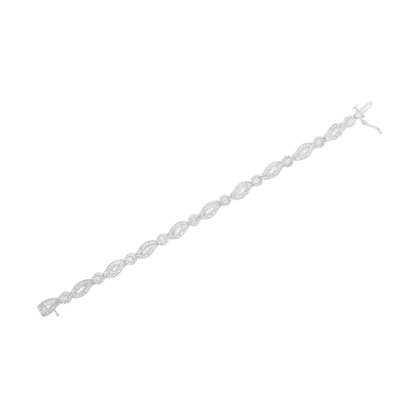.925 Sterling Silver 1 cttw Diamond Double Leaf and Bezel Link Bracelet (I-J Clarity, I2-I3 Color) - Size 7.25" Bids.com