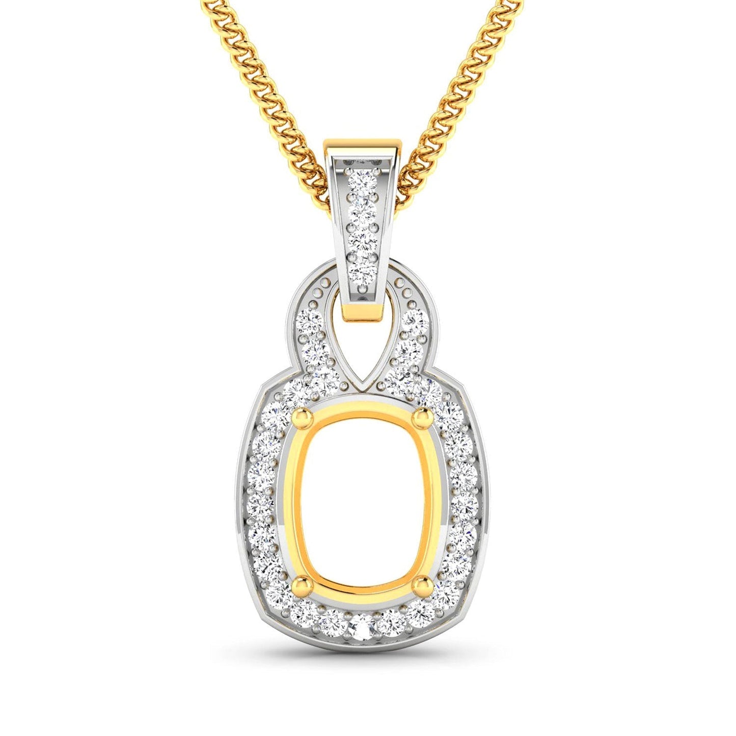 0.25 Carat Genuine White Diamond 14K Yellow Gold Semi Mount Pendant - holds 9x7mm Cushion Gemstone Bids.com