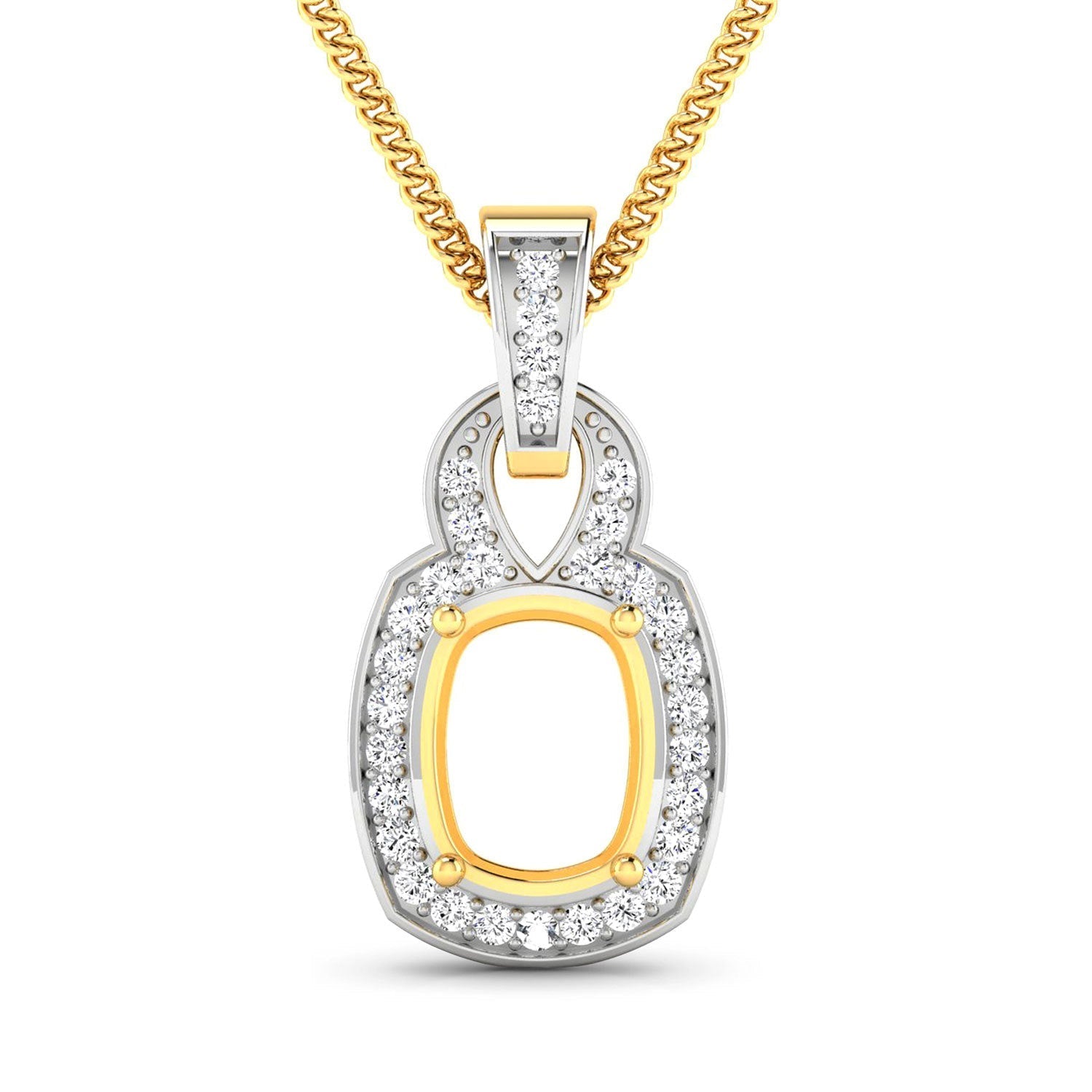 0.25 Carat Genuine White Diamond 14K Yellow Gold Semi Mount Pendant - holds 9x7mm Cushion Gemstone Bids.com