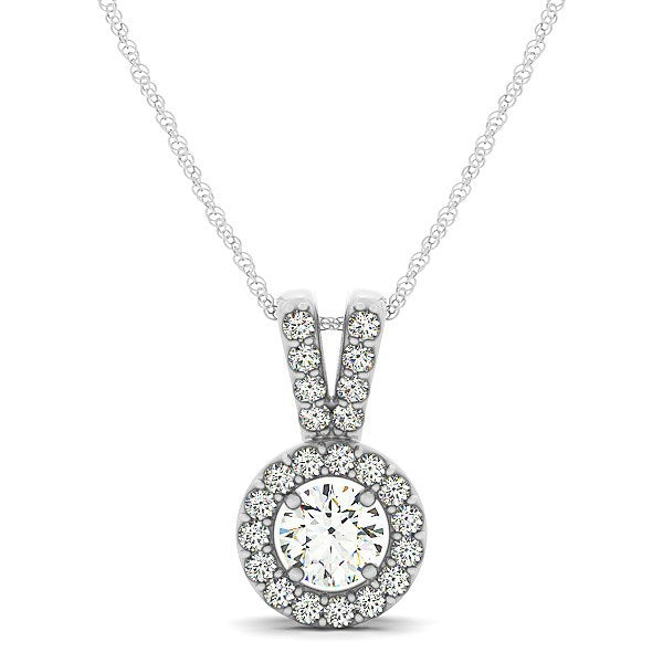 Round Pendant with Split Bail and Diamond Halo in 14k White Gold (3/4 cttw) Bids.com