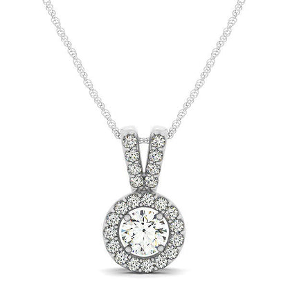 Round Pendant with Split Bail and Diamond Halo in 14k White Gold (3/4 cttw) Bids.com