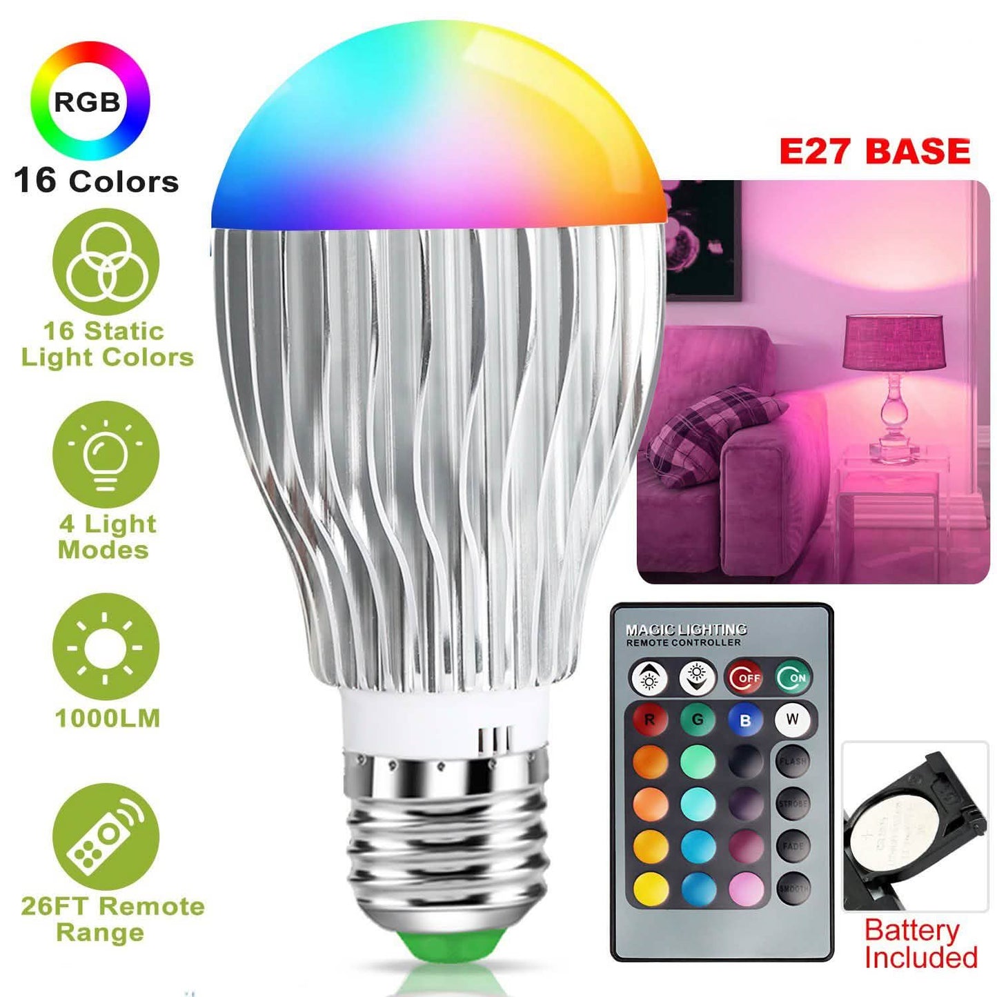 9W LED Light Bulb E27 RGB Lamp DailySale