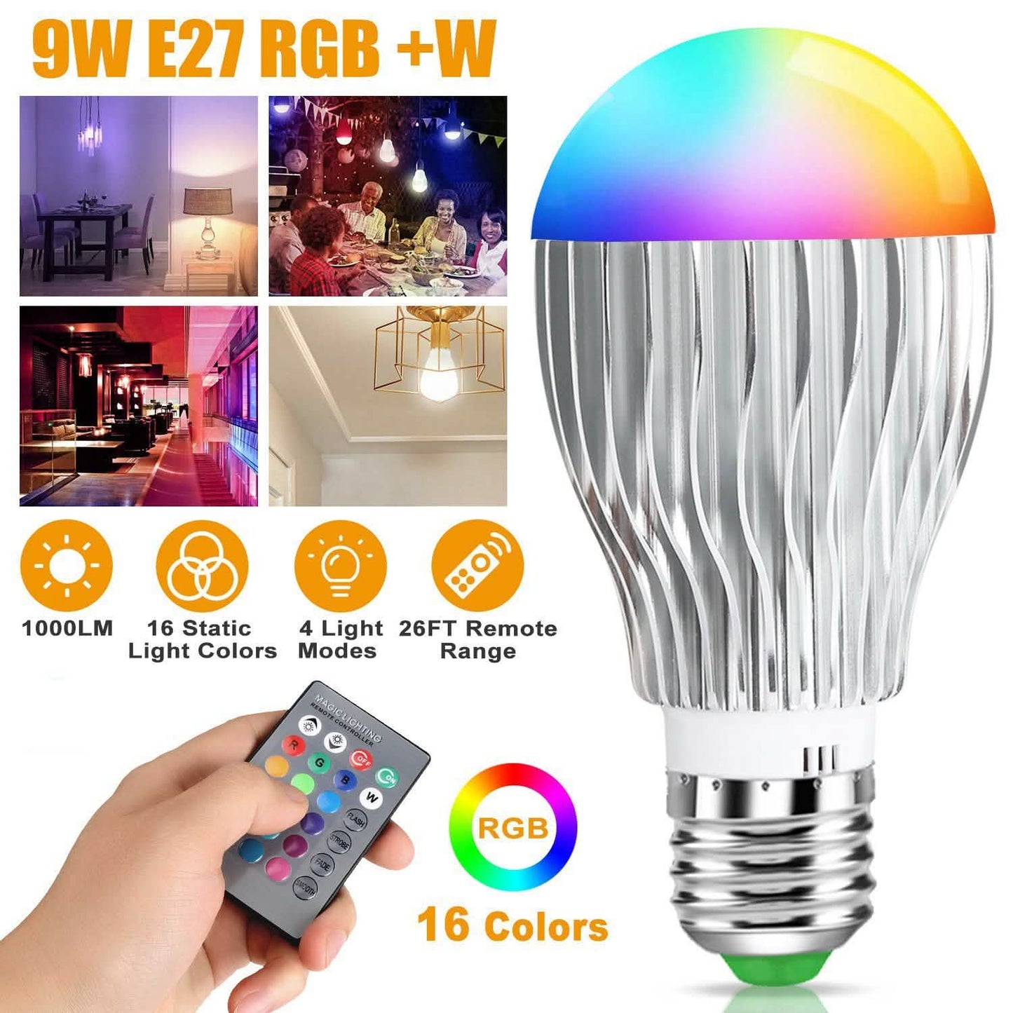 9W LED Light Bulb E27 RGB Lamp DailySale
