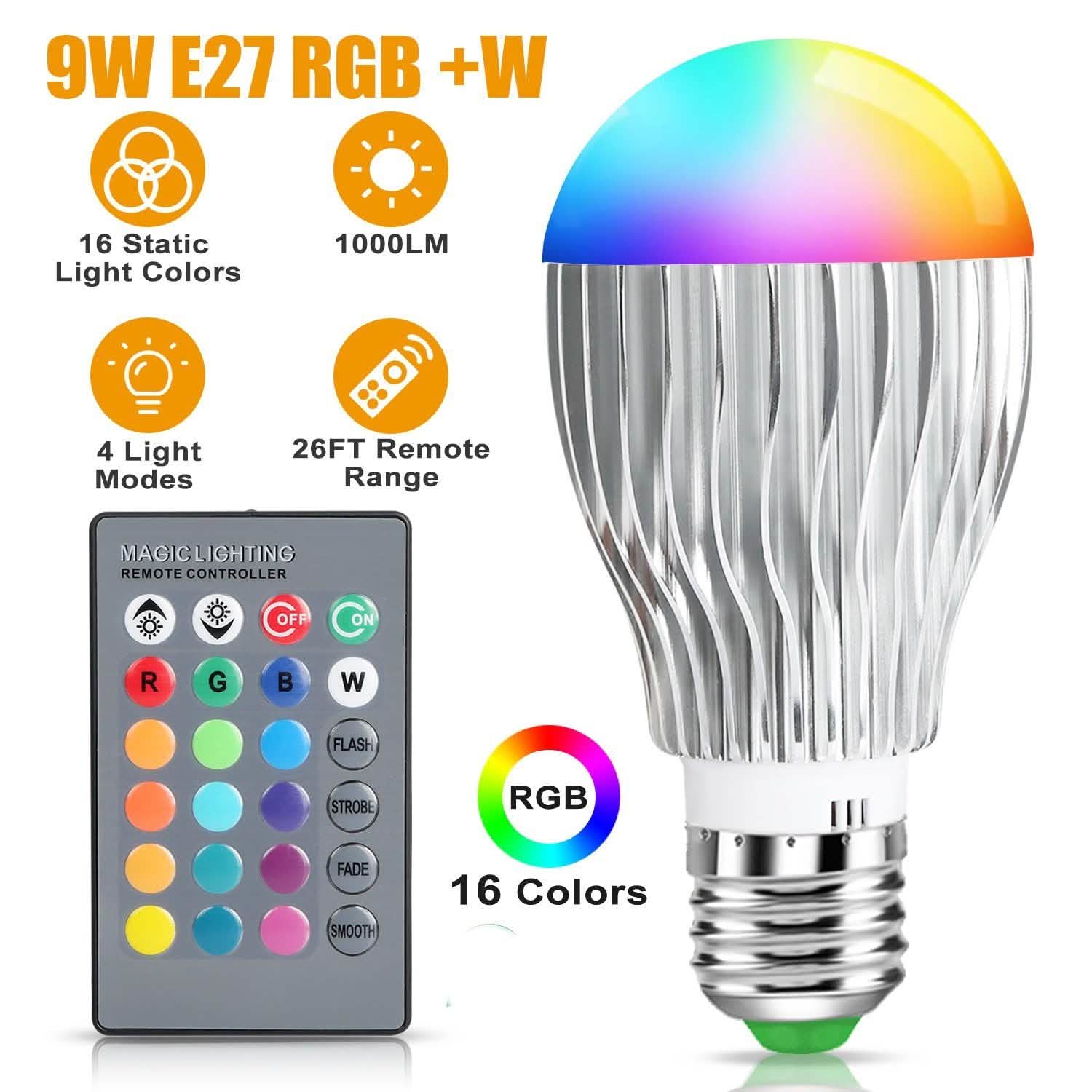 9W LED Light Bulb E27 RGB Lamp DailySale