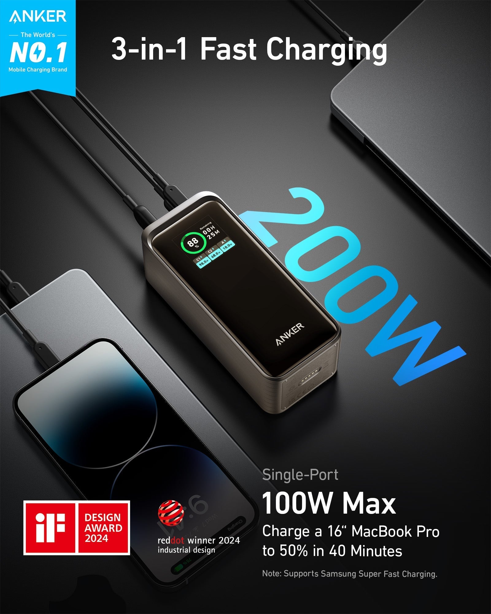 Anker Prime Power Bank (20K, 200W) Anker