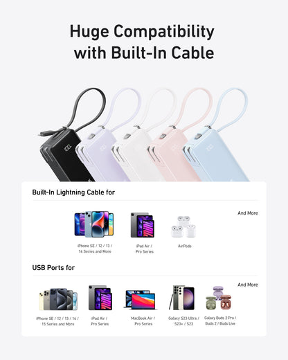 Anker Power Bank (10K, Fusion, Built-In Cable) Anker