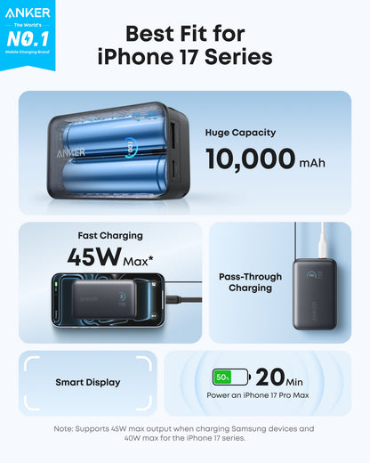 Anker Nano Power Bank (10K, 45W, Built-In Retractable USB-C Cable) Anker