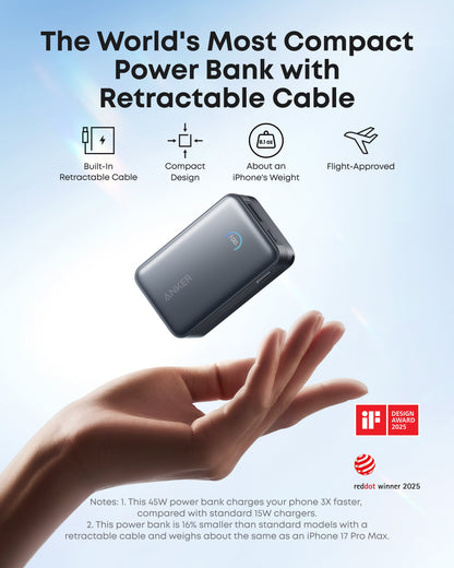 Anker Nano Power Bank (10K, 45W, Built-In Retractable USB-C Cable) Anker