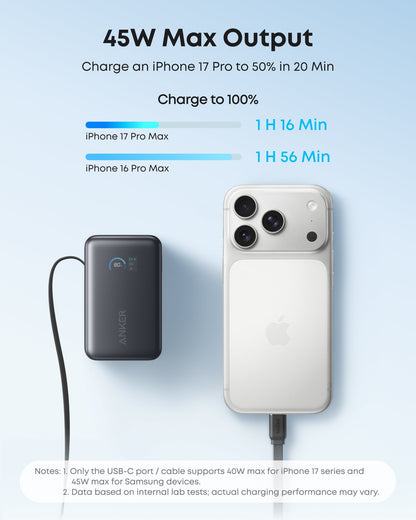 Anker Nano Power Bank (10K, 45W, Built-In Retractable USB-C Cable) Anker