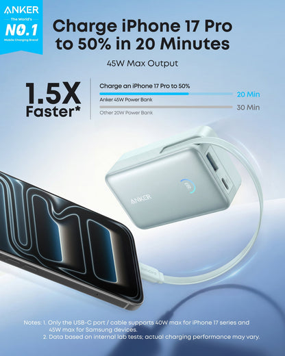 Anker Nano Power Bank (10K, 45W, Built-In Retractable USB-C Cable) Anker