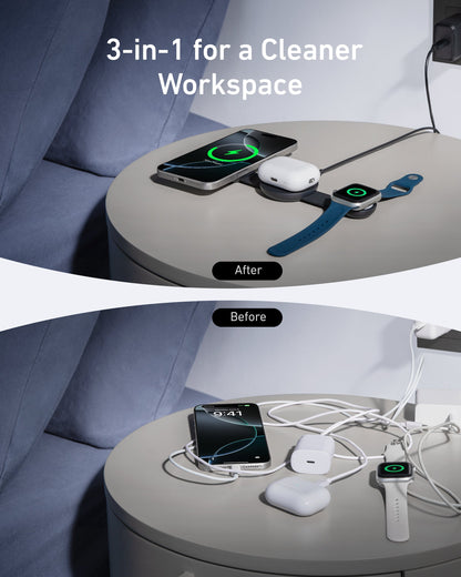 Anker MagGo Wireless Charging Station (3-in-1, Foldable Pad) Anker