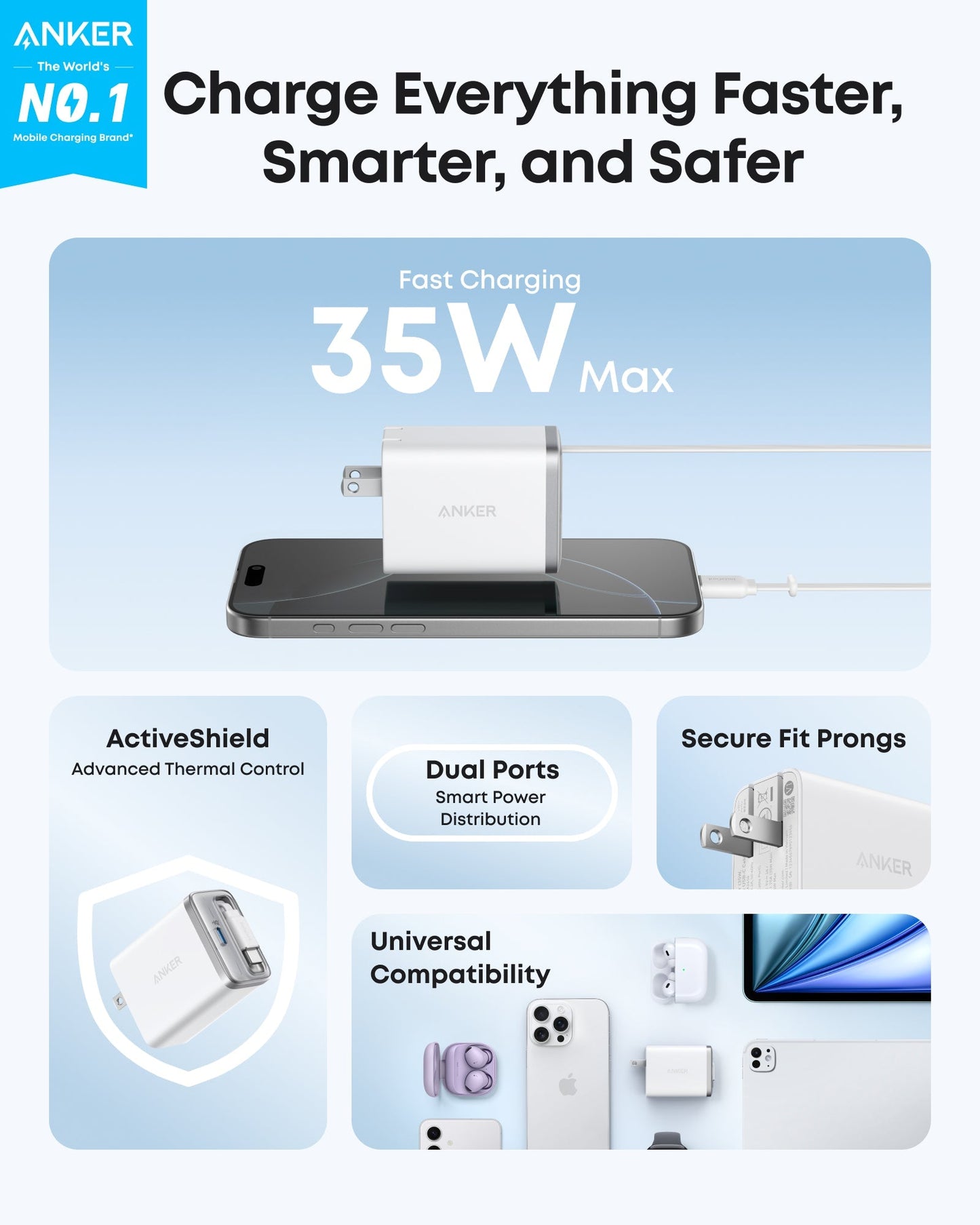Anker Nano Charger (35W, Built-In Retractable USB-C Cable) Anker