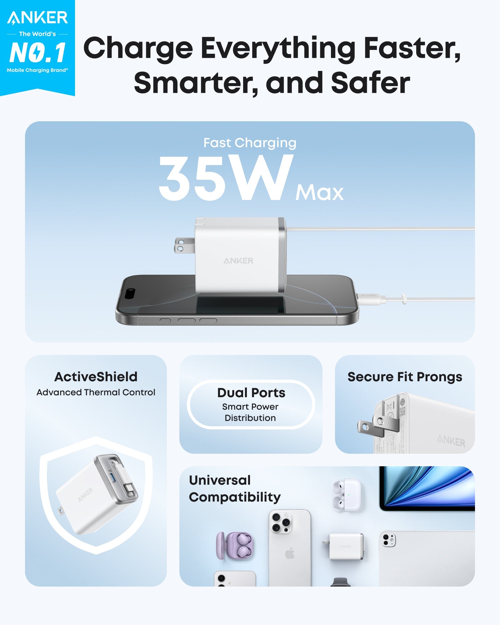 Anker Nano Charger (35W, Built-In Retractable USB-C Cable) Anker